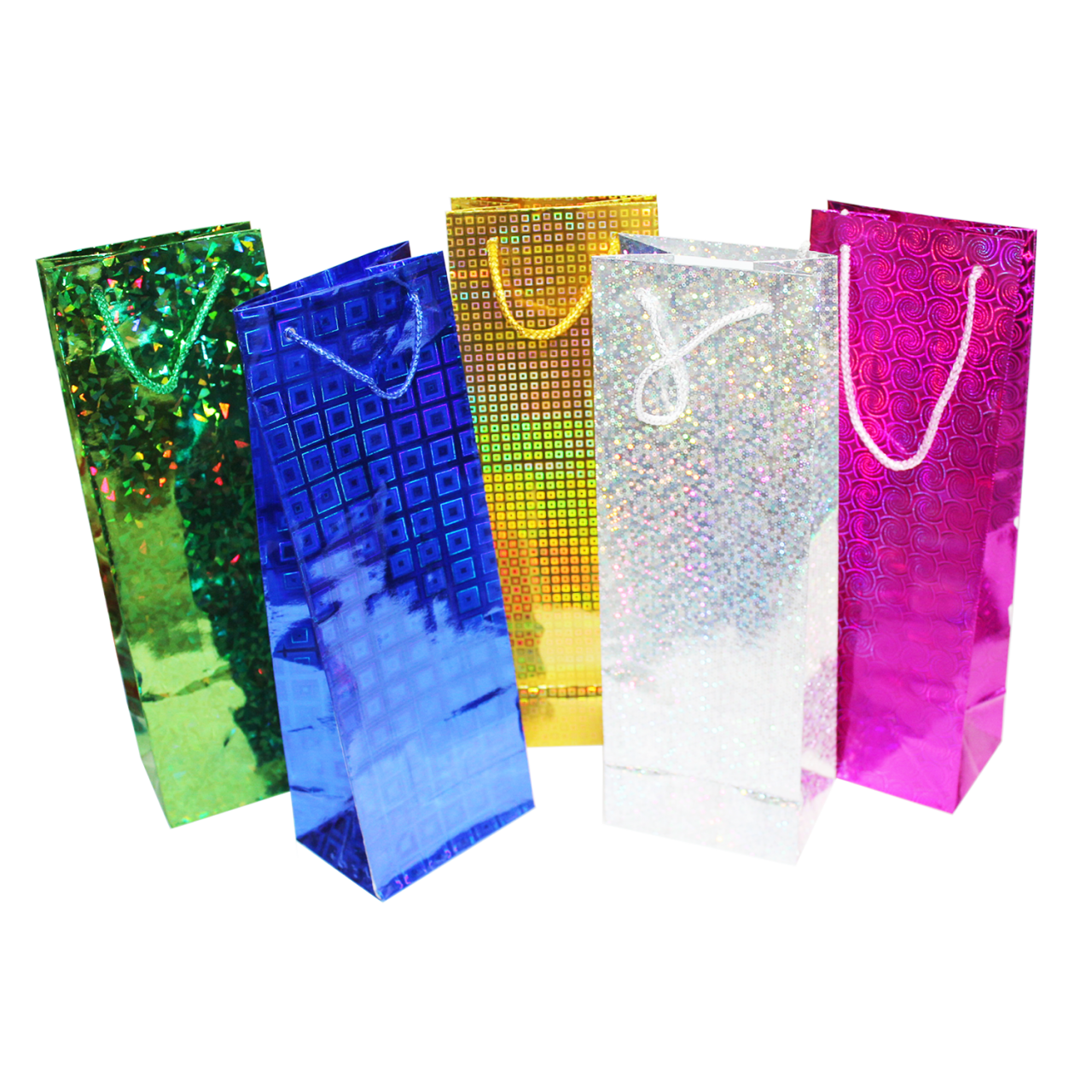 Sacola p/ Vinho Holográfica 35x12x8cm (PCT C/12 UN) Cores Sortidas